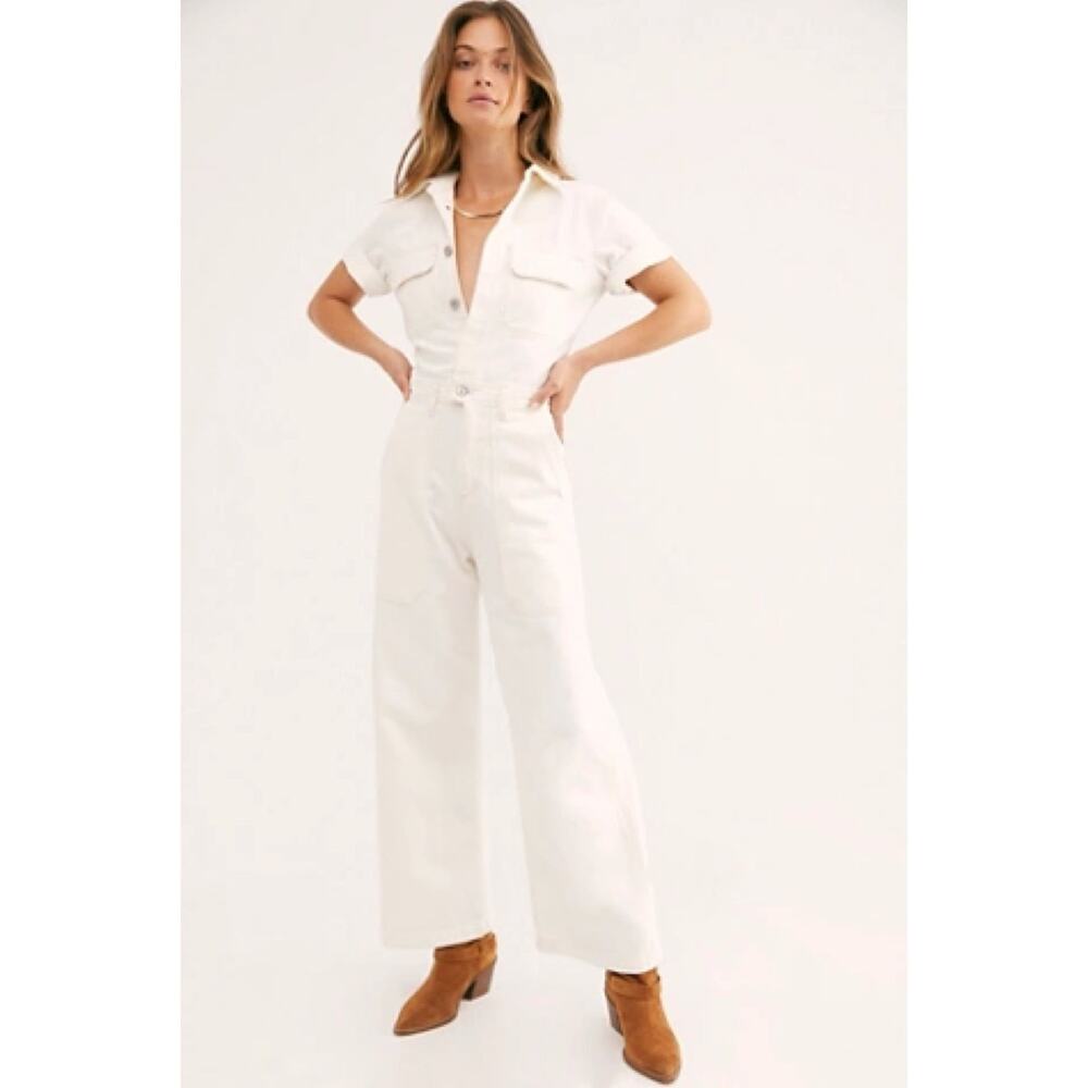 NWT Free People Marci Utility Jumpsuit Ivory Size Large